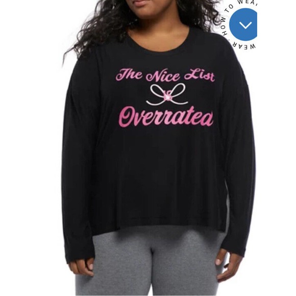 crown & ivy Tops - Crown & Ivy Women's 2X Black LS Tee Shirt "The Nice List is Overated" NW…